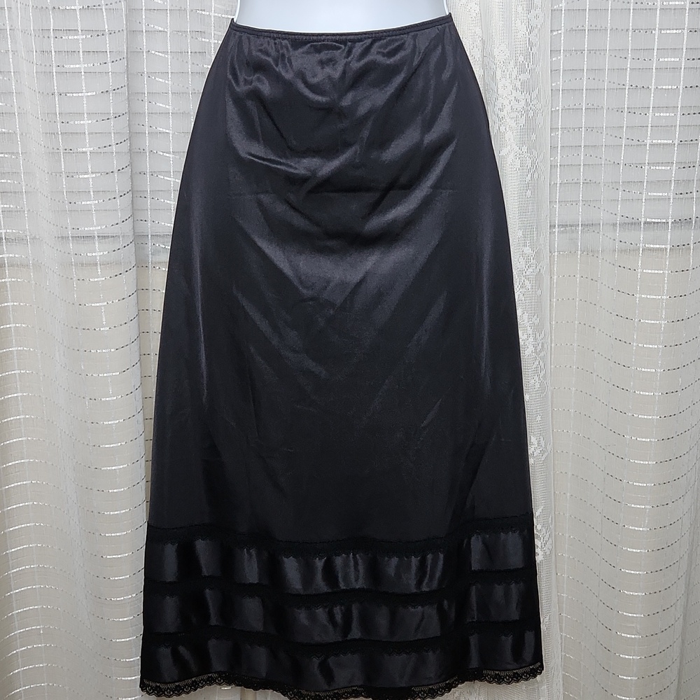 Vintage Black Striped Lace Trim Skirt Half Slip SzL